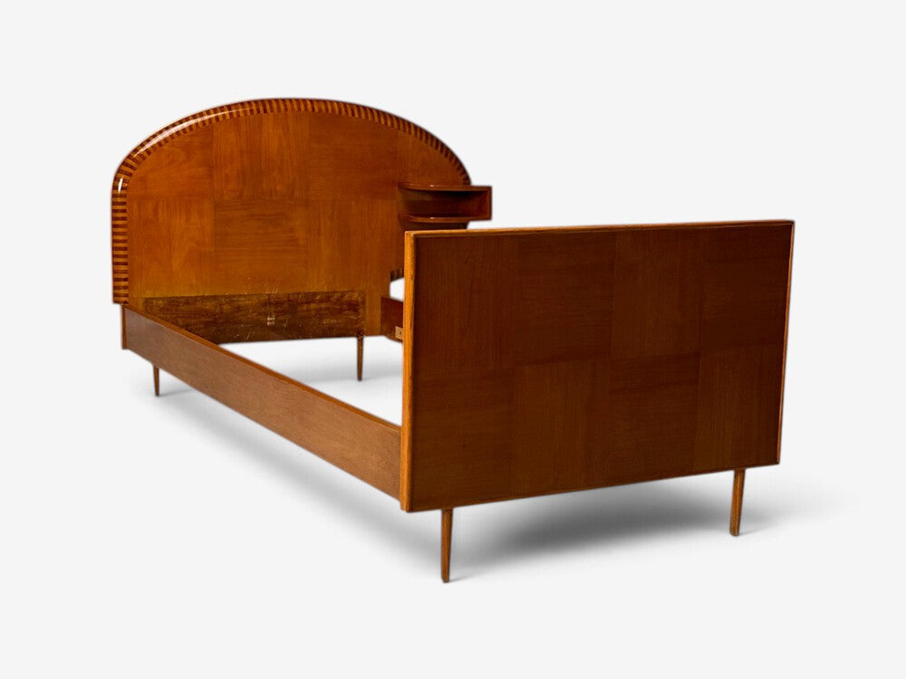 Italian Mid-Century Modern, Twin Bed with Shelf, Marquetry, Italy, 1950s