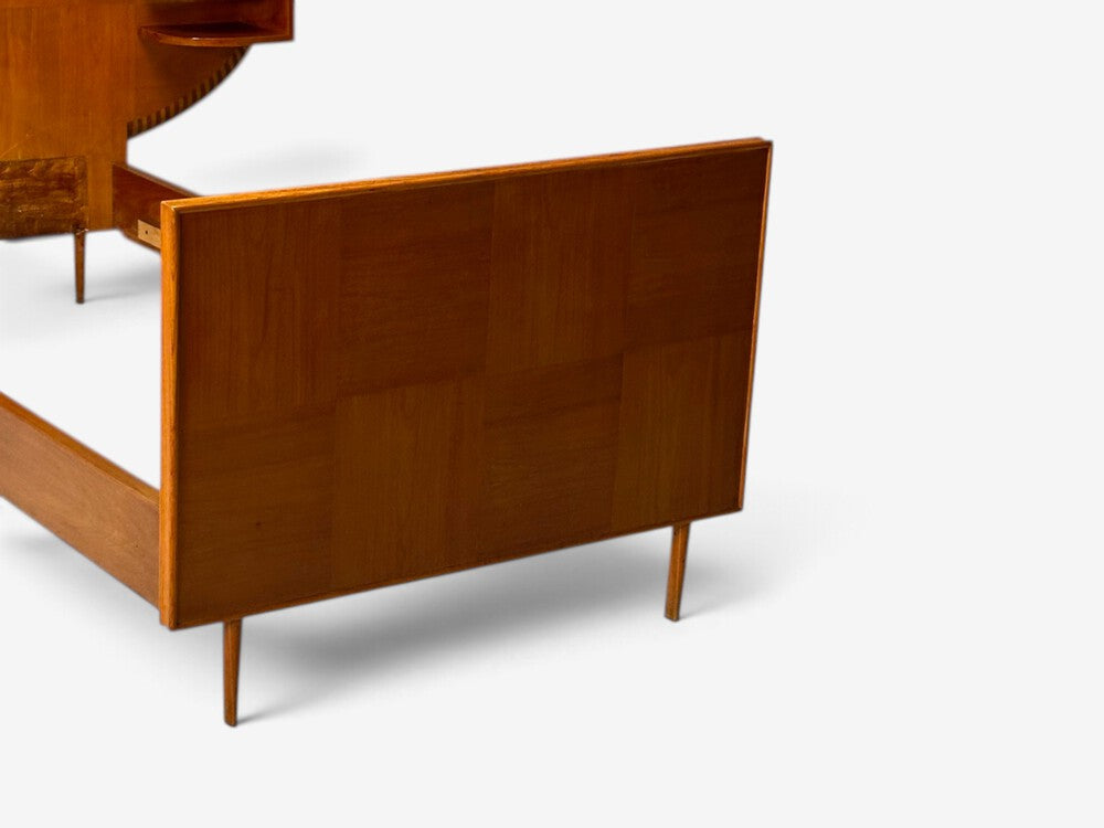 Italian Mid-Century Modern, Twin Bed with Shelf, Marquetry, Italy, 1950s