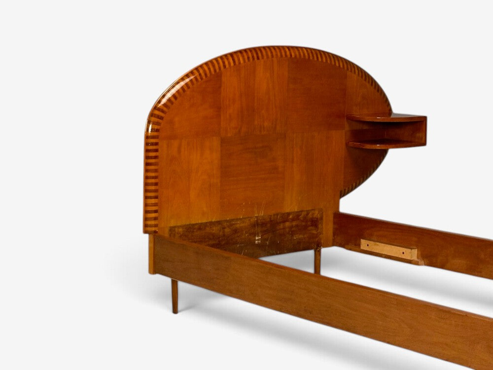 Italian Mid-Century Modern, Twin Bed with Shelf, Marquetry, Italy, 1950s