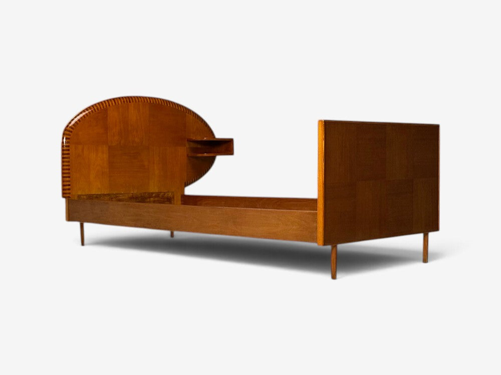 Italian Mid-Century Modern, Twin Bed with Shelf, Marquetry, Italy, 1950s