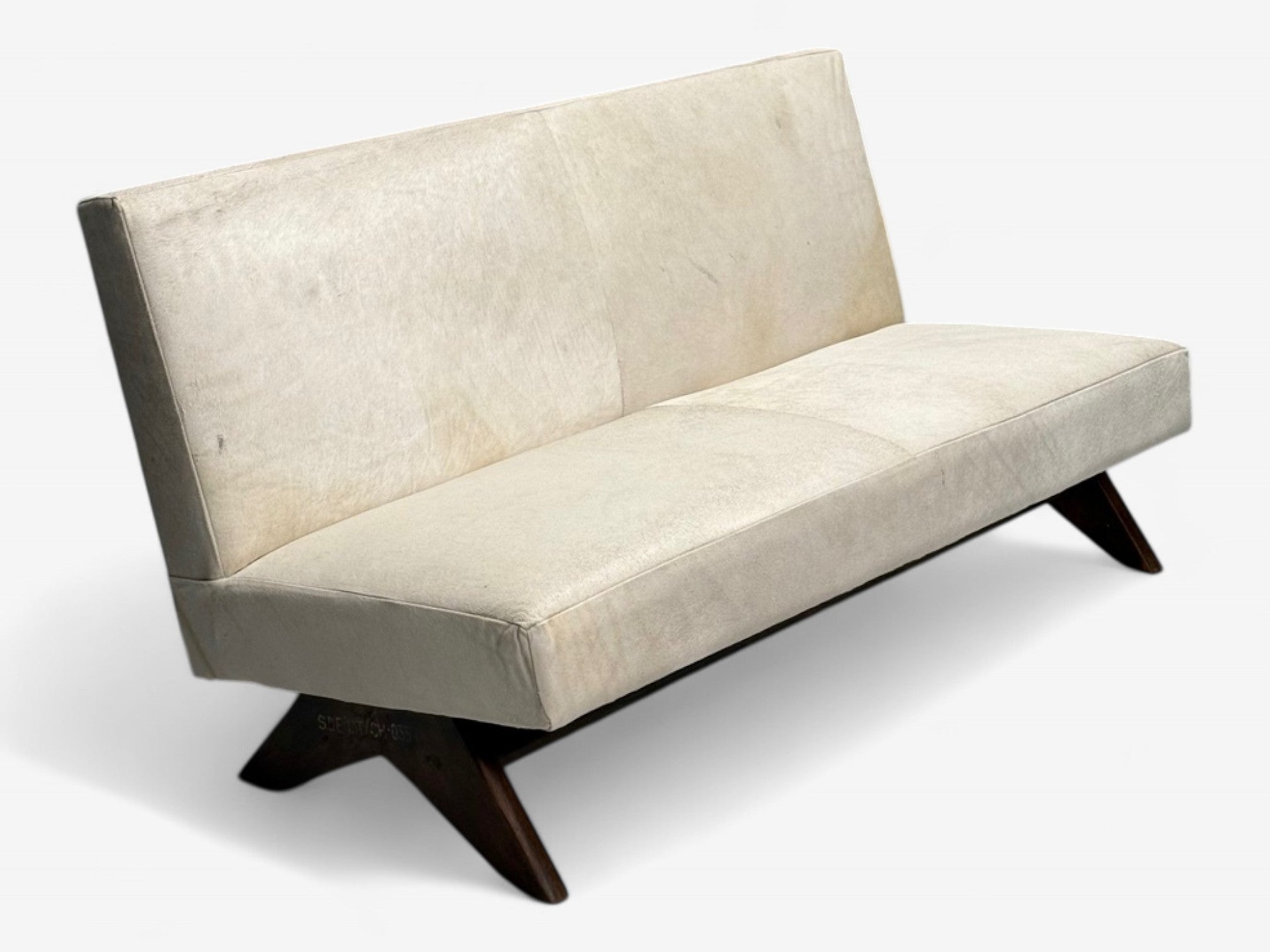 Pierre Jeanneret, French Mid-Century Modern, Fireside Sofa Set, White Cowhide, Teak