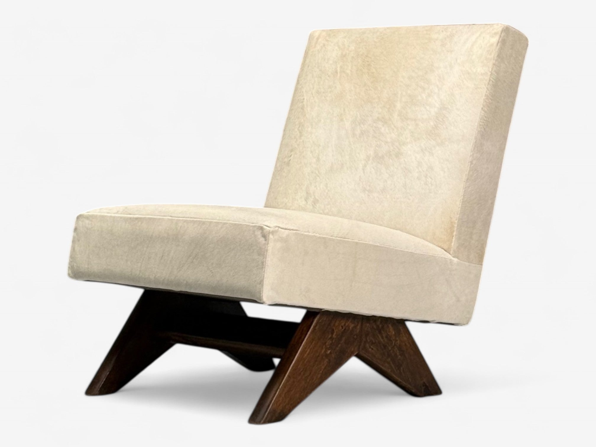 Pierre Jeanneret, French Mid-Century Modern, Fireside Sofa Set, White Cowhide, Teak