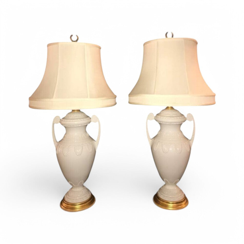 Frederick Cooper, Lenox, Neoclassical Style, White Porcelain, Table Lamps, 1980s
