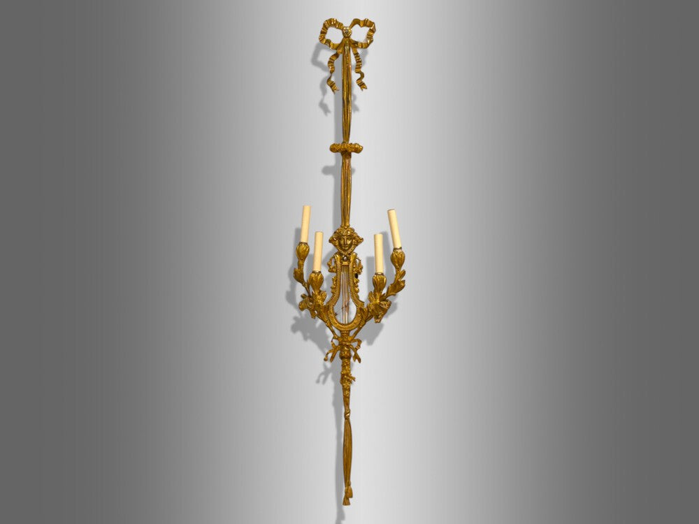 Louis XVI Style, Doré Bronze, Monumental Wall Sconces, France, 19th C.