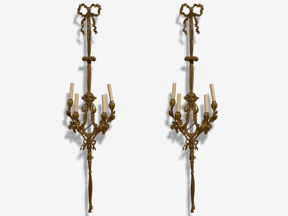 Louis XVI Style, Doré Bronze, Monumental Wall Sconces, France, 19th C.