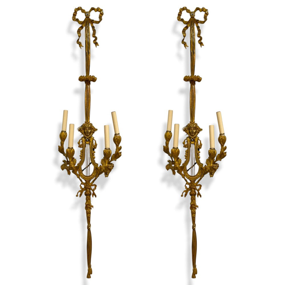Louis XVI Style, Doré Bronze, Monumental Wall Sconces, France, 19th C.