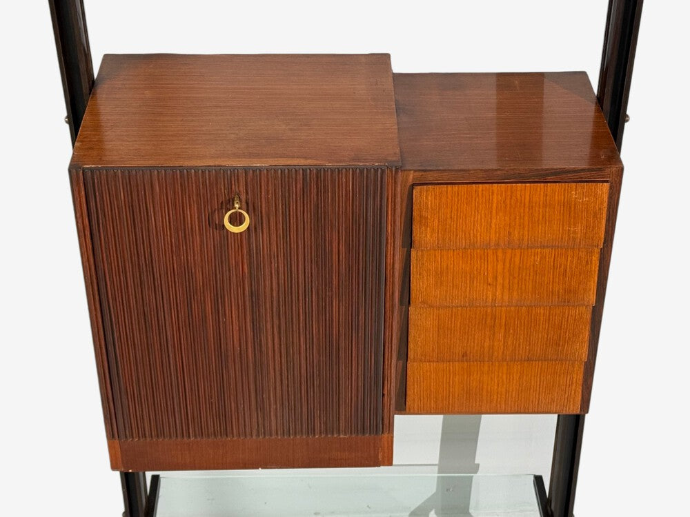 Italian Modern, Floor to Ceiling Bookcase, Stained Wood, Glass, Italy, 1940s
