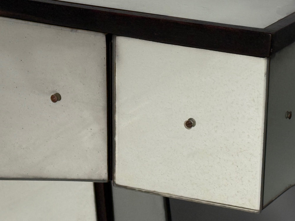 Mid-Century Modern Style, Painted Wood, Distressed Glass, Mirrored Nightstands