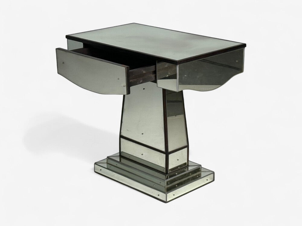 Mid-Century Modern Style, Painted Wood, Distressed Glass, Mirrored Nightstands