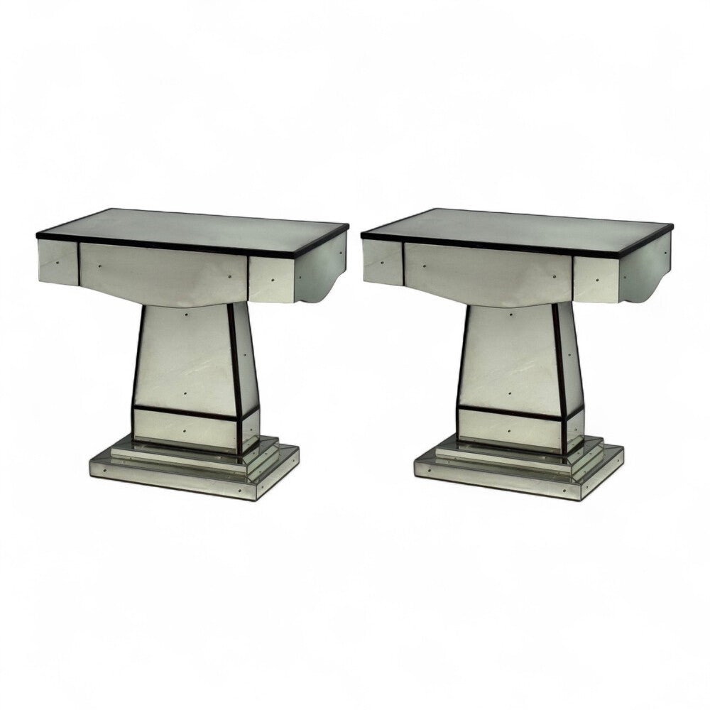Mid-Century Modern Style, Painted Wood, Distressed Glass, Mirrored Nightstands