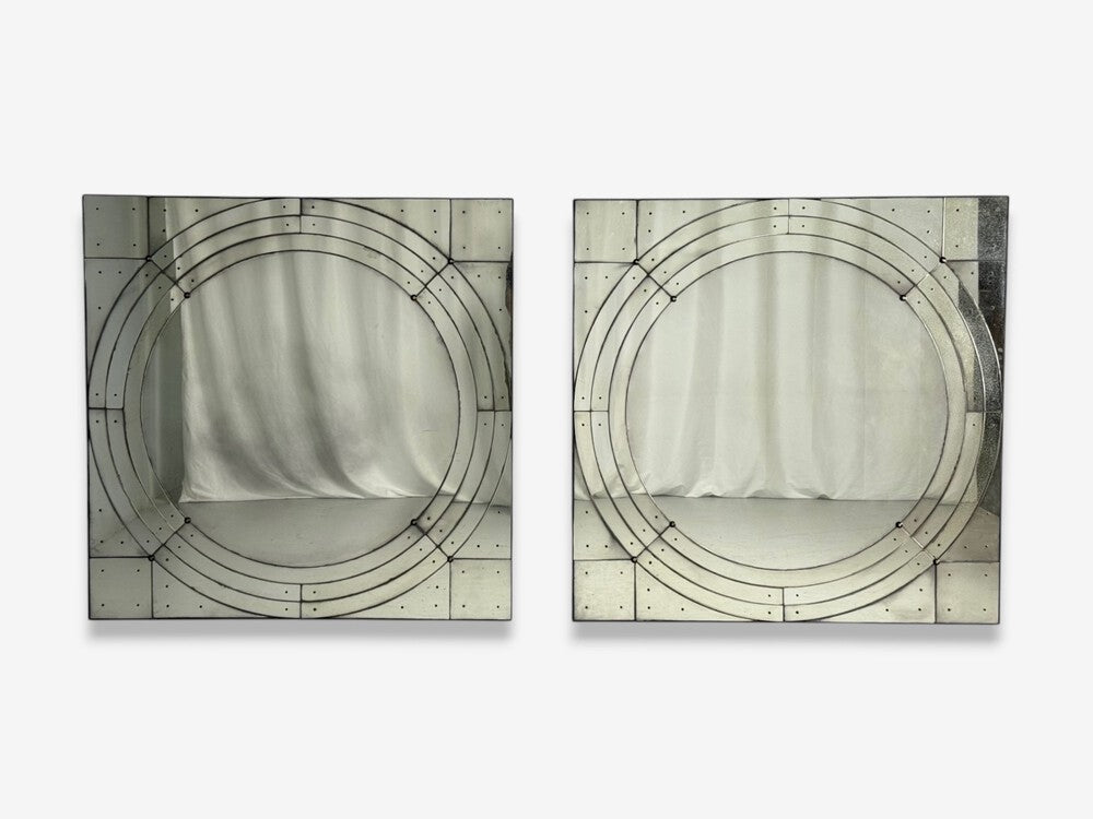 Art Deco Style, Antique Glass, Painted Wood, Square Venetian Wall Mirrors