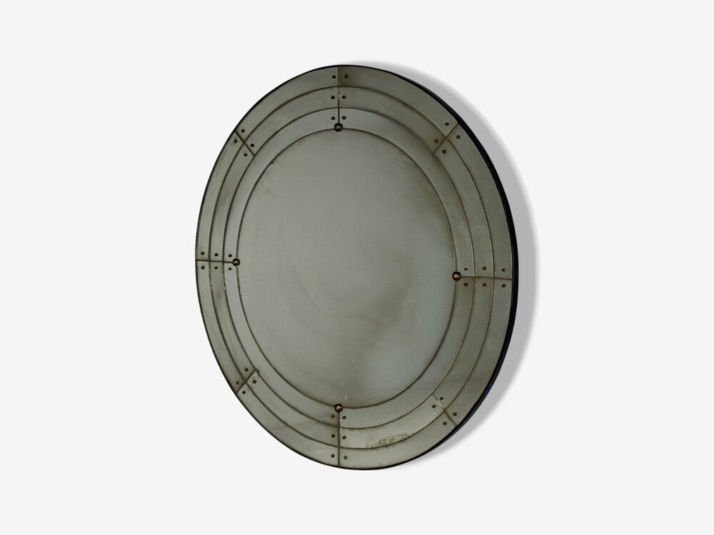 Art Deco Style, Antique Glass, Painted Wood, Round Venetian Wall Mirror