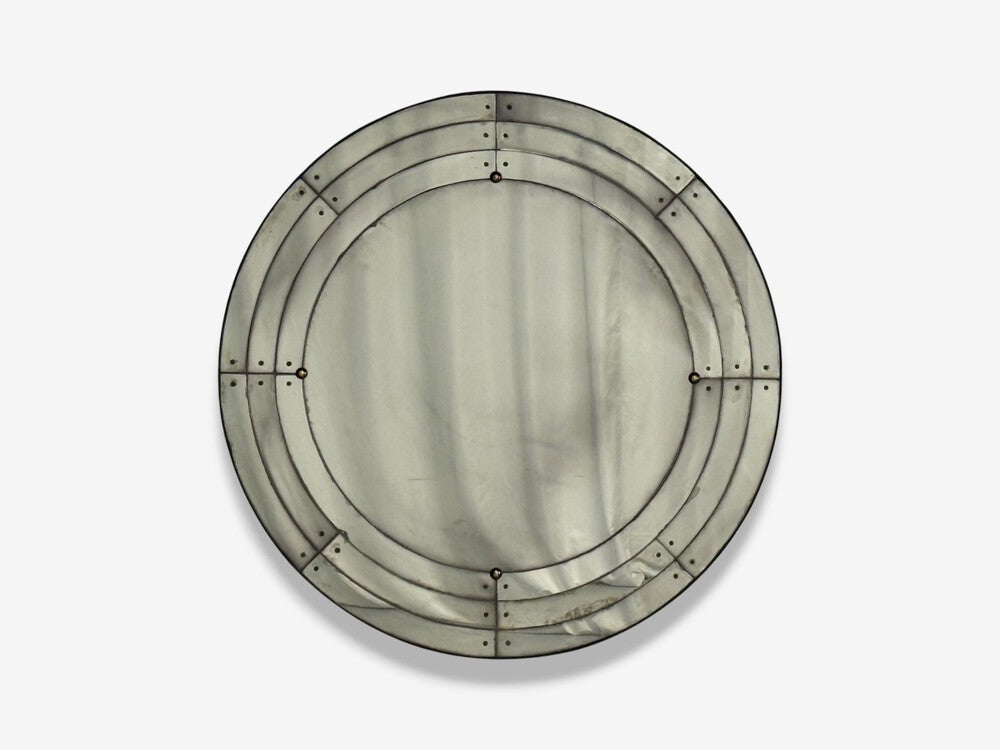 Art Deco Style, Antique Glass, Painted Wood, Round Venetian Wall Mirror