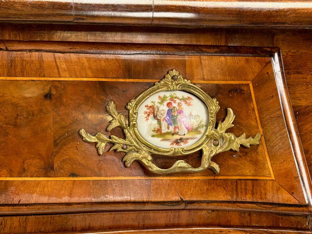 Louis XV Style, Small Bombay Chest, Walnut, Porcelain, Bronze, Austria, 19th c.