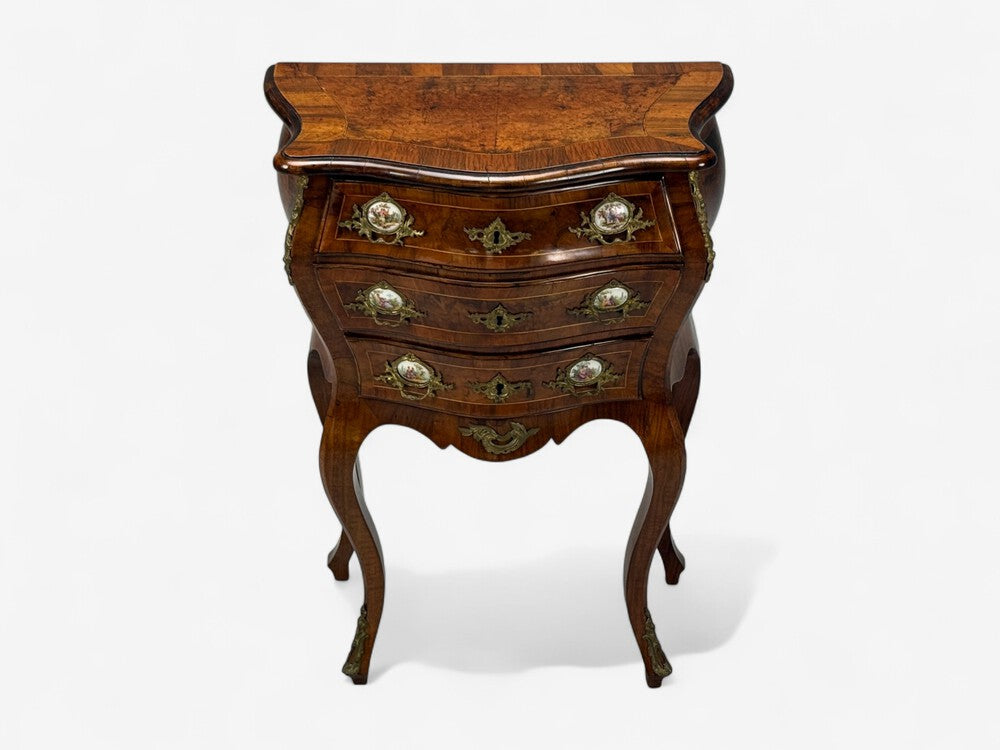 Louis XV Style, Small Bombay Chest, Walnut, Porcelain, Bronze, Austria, 19th c.