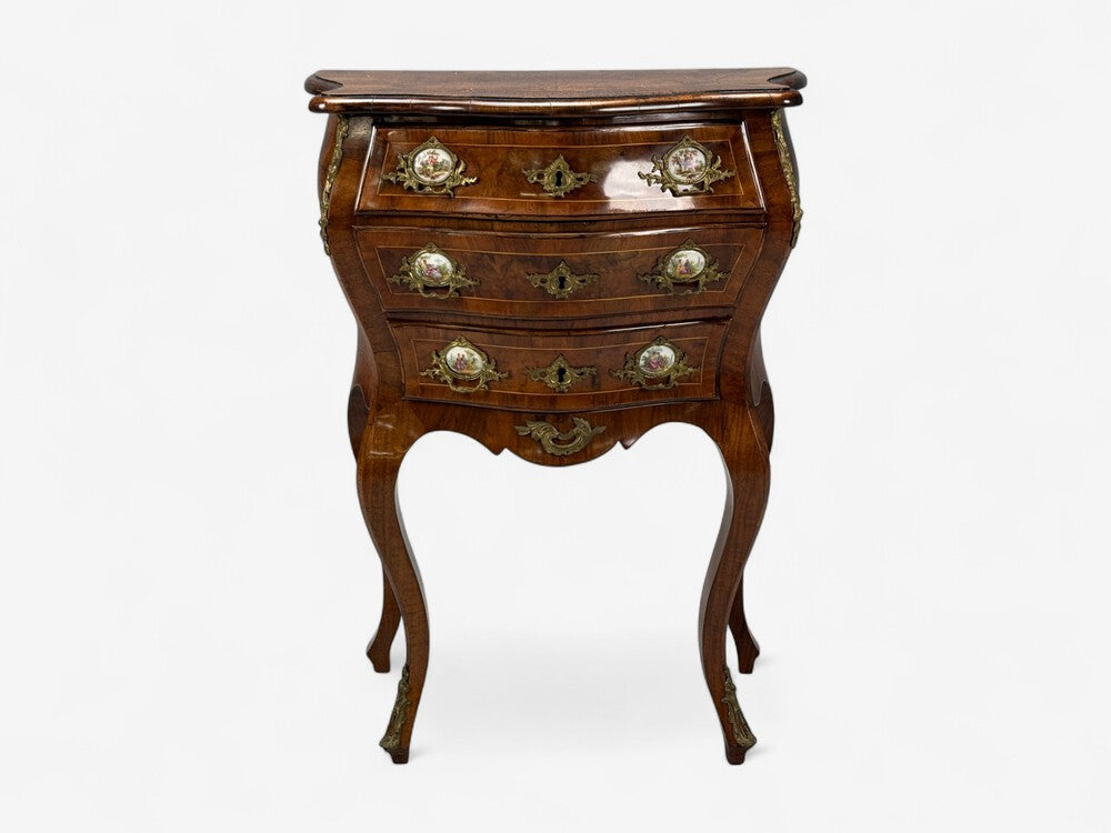 Louis XV Style, Small Bombay Chest, Walnut, Porcelain, Bronze, Austria, 19th c.
