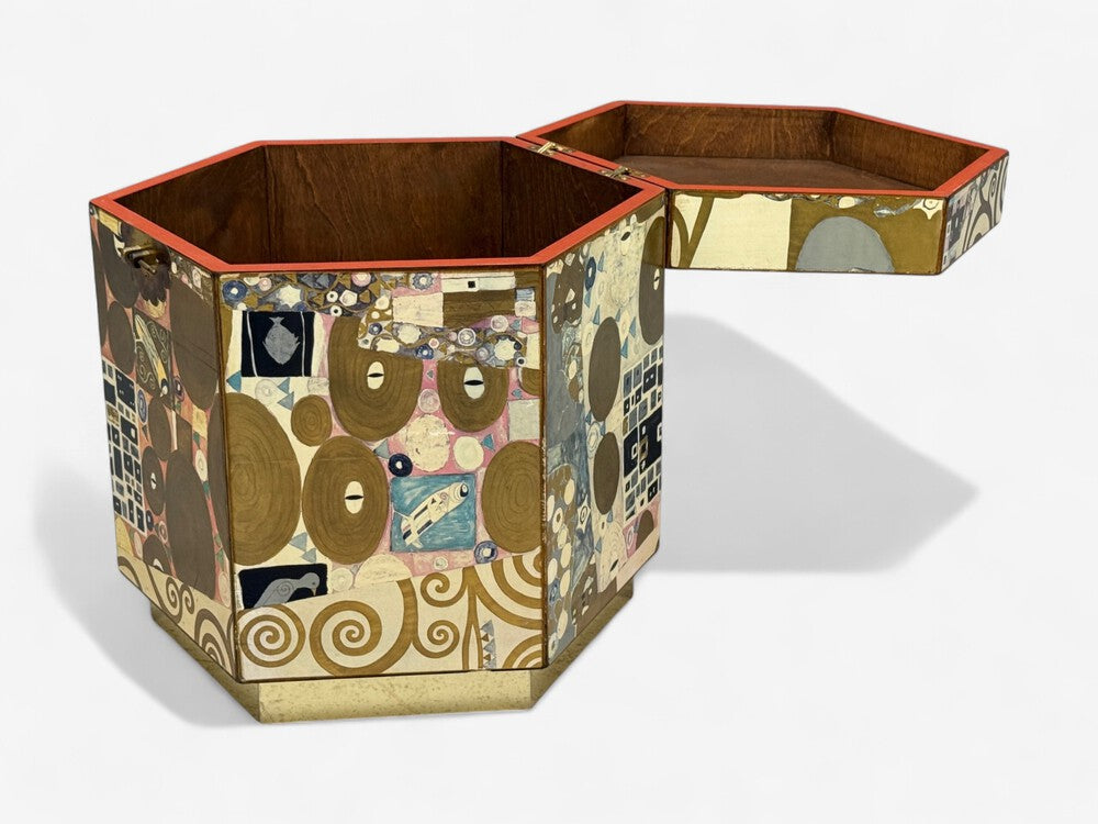 Austrian Mid-Century Modern, Gustav Klimt Style Wallpaper, Hinged Storage Box, 20th c.