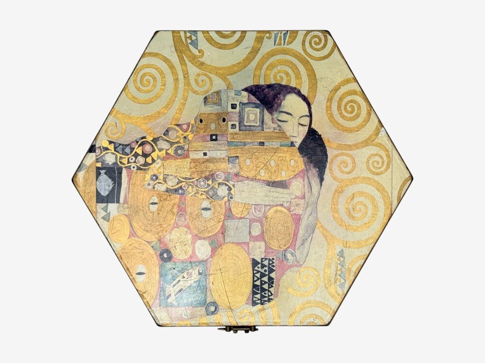Austrian Mid-Century Modern, Gustav Klimt Style Wallpaper, Hinged Storage Box, 20th c.