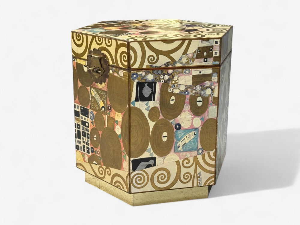 Austrian Mid-Century Modern, Gustav Klimt Style Wallpaper, Hinged Storage Box, 20th c.