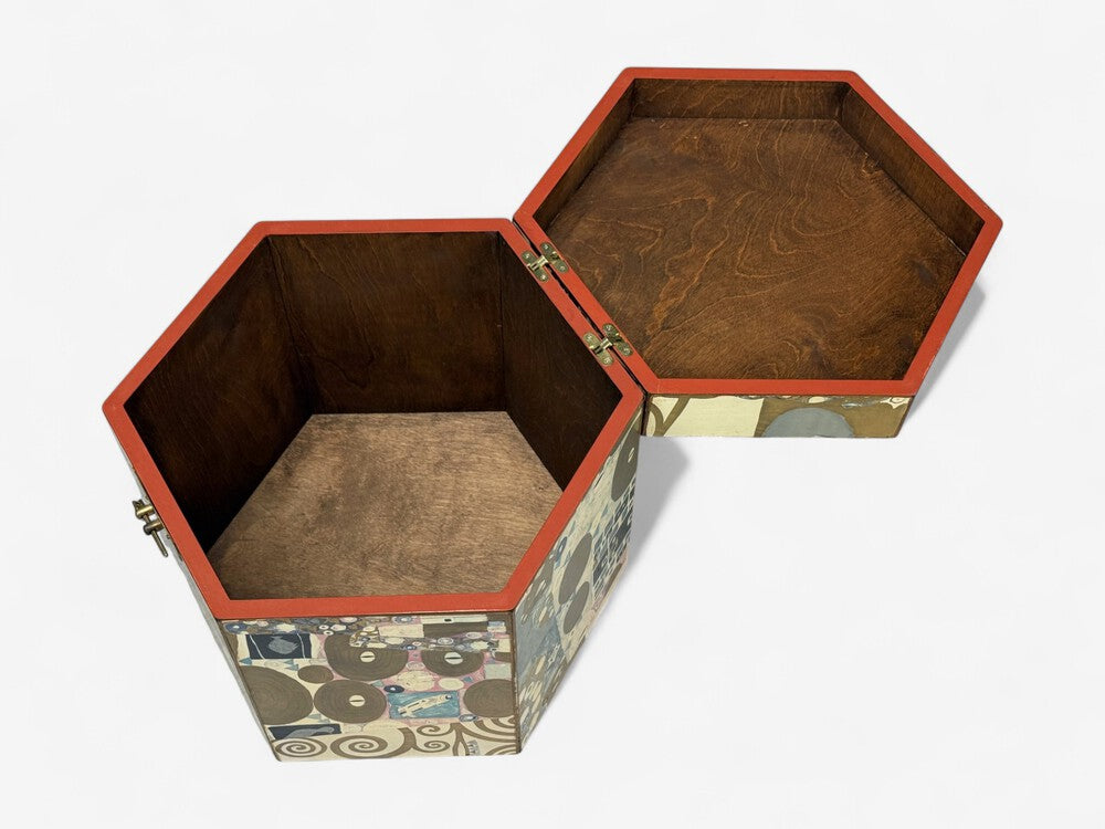 Austrian Mid-Century Modern, Gustav Klimt Style Wallpaper, Hinged Storage Box, 20th c.