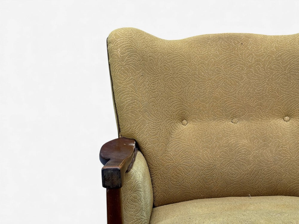 Danish Modern, Lounge Chair, Fabric, Stained Wood, Denmark, 1940s