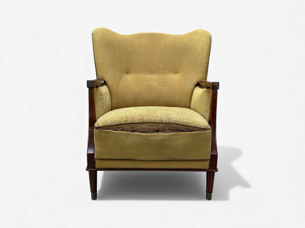 Danish Modern, Lounge Chair, Fabric, Stained Wood, Denmark, 1940s