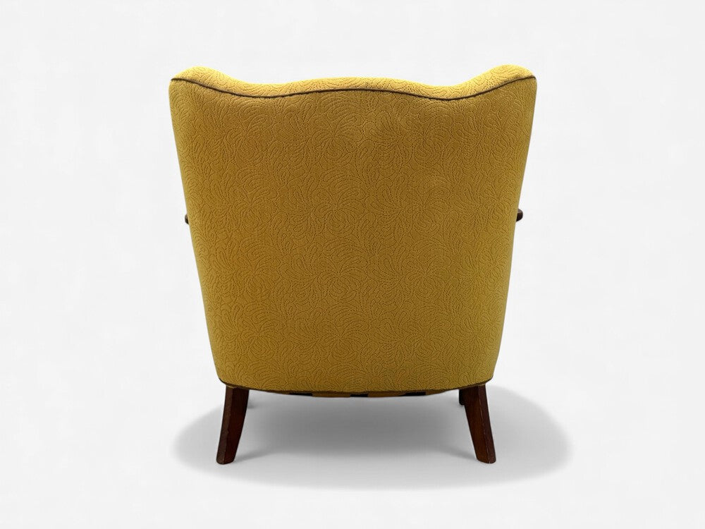Danish Modern, Lounge Chair, Fabric, Stained Wood, Denmark, 1940s