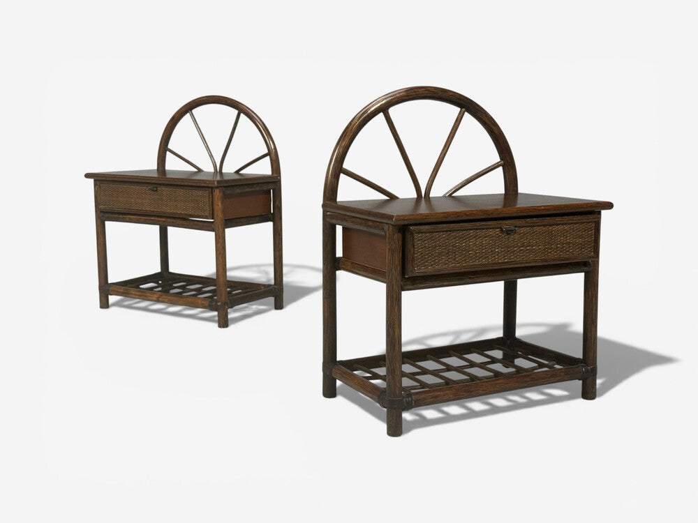 American Modern, Nightstands, Wood, Cane, USA, 1980s