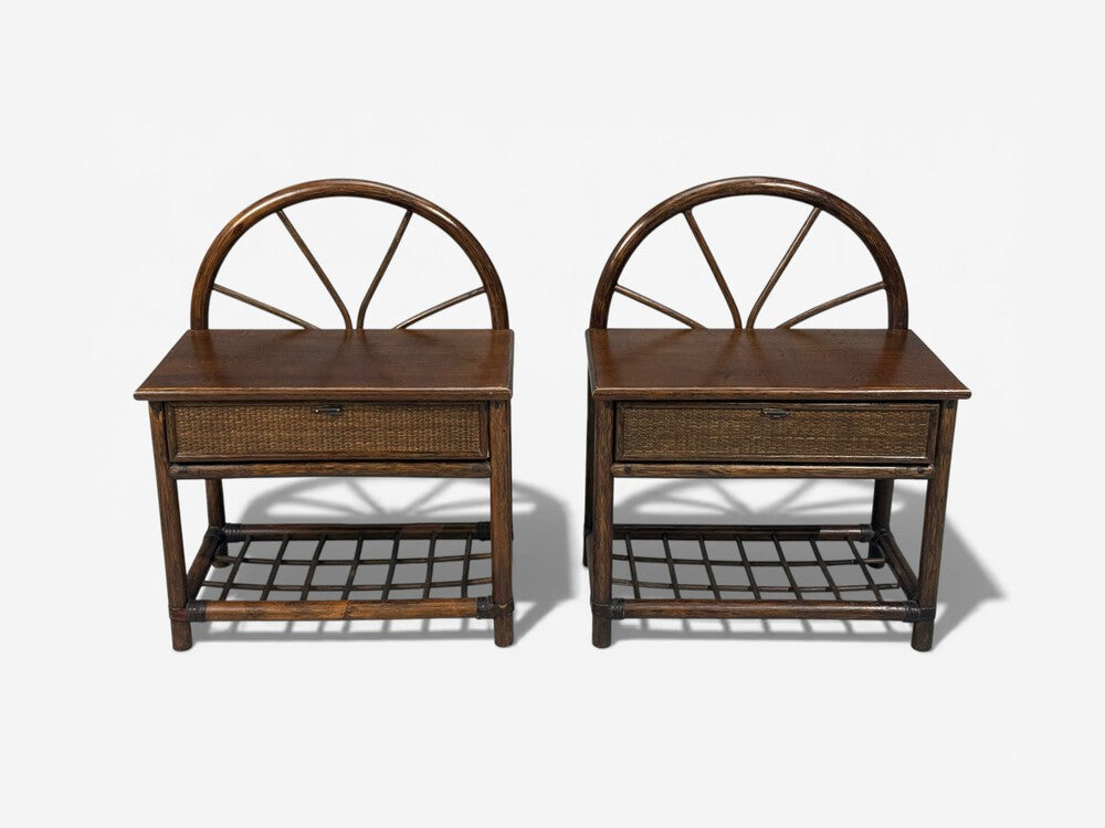 American Modern, Nightstands, Wood, Cane, USA, 1980s