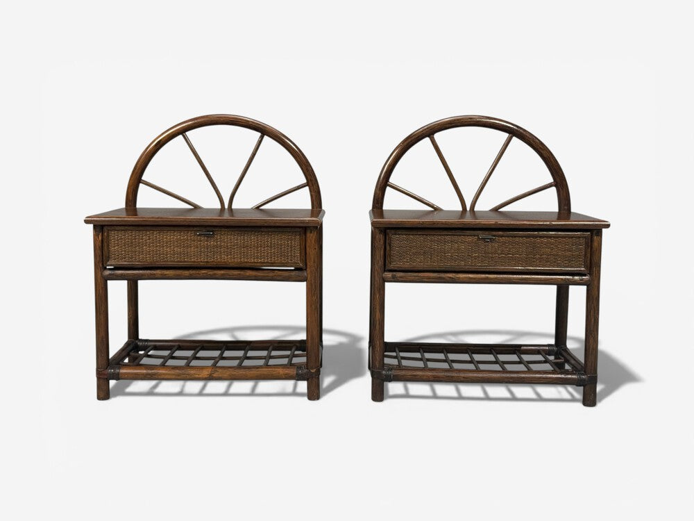 American Modern, Nightstands, Wood, Cane, USA, 1980s