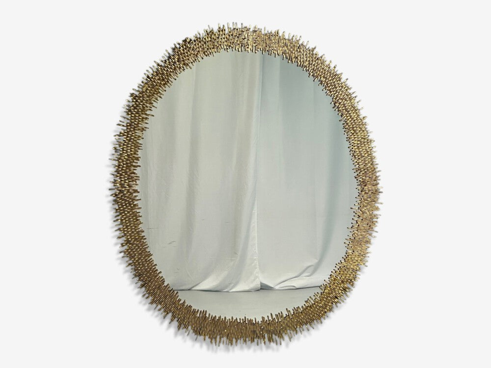 Hollywood Regency Style, Brutalist Modern, Round Wall Mirrors, Brass Star Motif