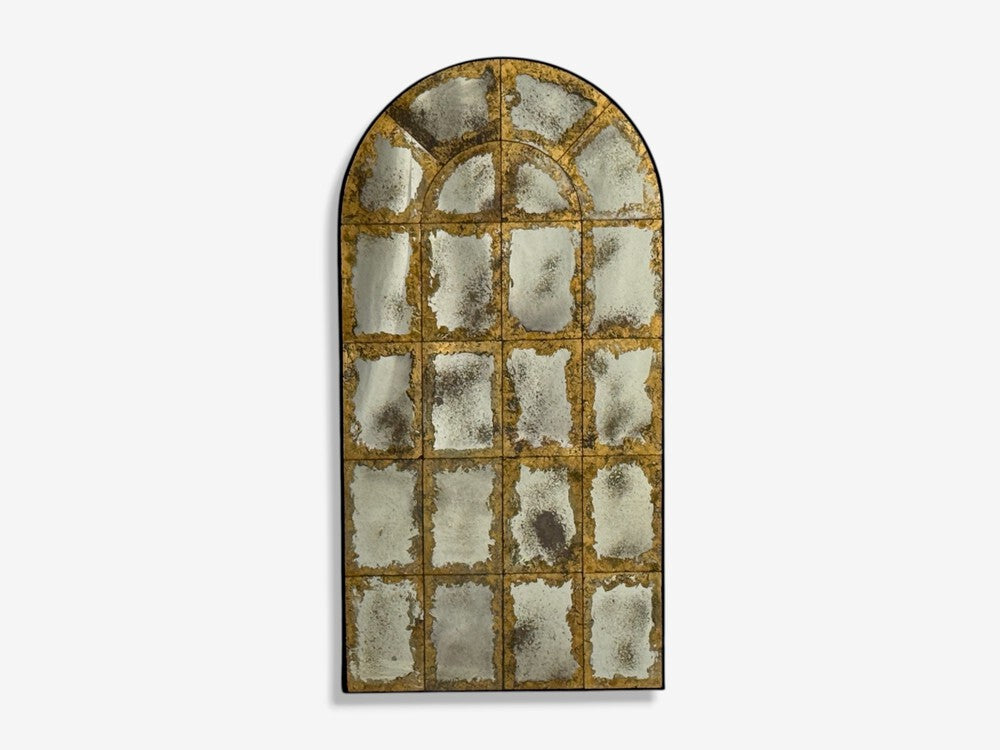 Baroque Style, Eglomise Glass, Arched Gold Wall Mirror, Stained Wood