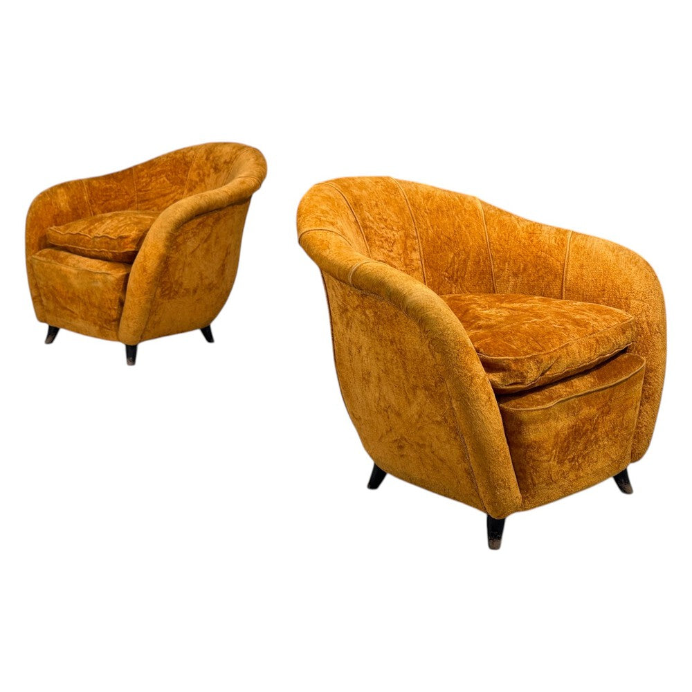 Federico Munari Style, Lounge Chairs, Fabric, Ebonized Wood, Italy, 1960s