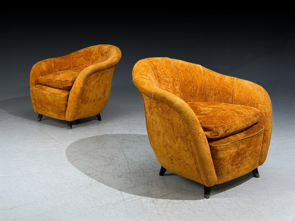 Federico Munari Style, Lounge Chairs, Fabric, Ebonized Wood, Italy, 1960s