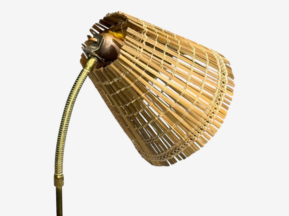 Falkenbergs Belysning, Adjustable Floor Lamp, Brass, Bamboo, Sweden, 1960s