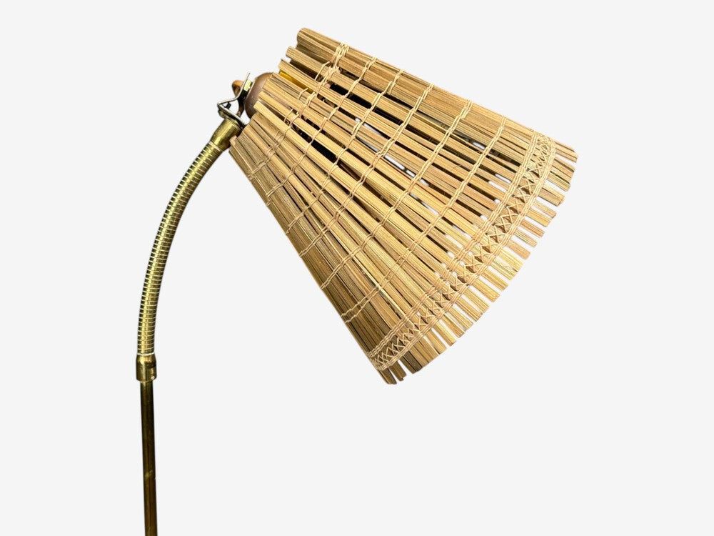 Falkenbergs Belysning, Adjustable Floor Lamp, Brass, Bamboo, Sweden, 1960s