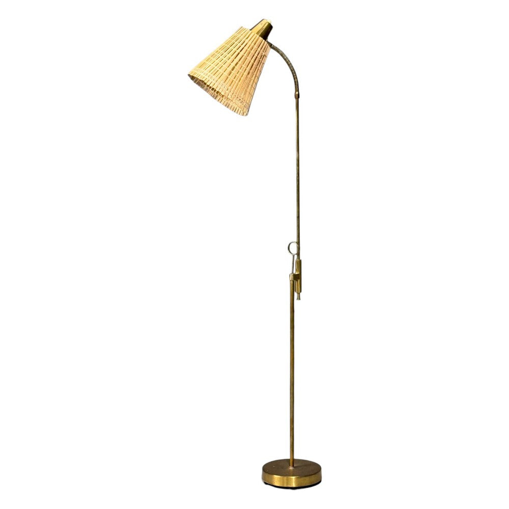 Falkenbergs Belysning, Adjustable Floor Lamp, Brass, Bamboo, Sweden, 1960s