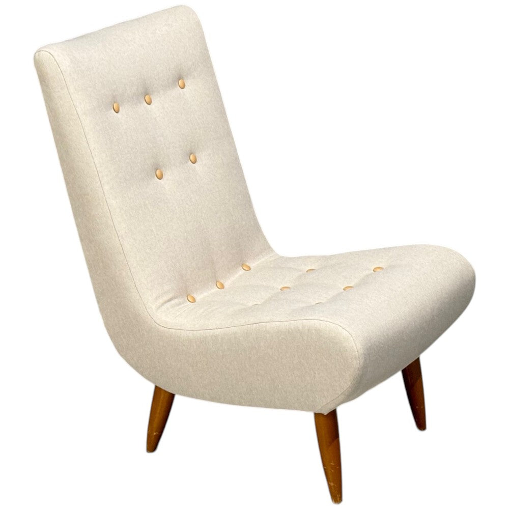 Swedish Modern, Scoop Lounge Chair, Beige Linen, Beech, Sweden, 1940s