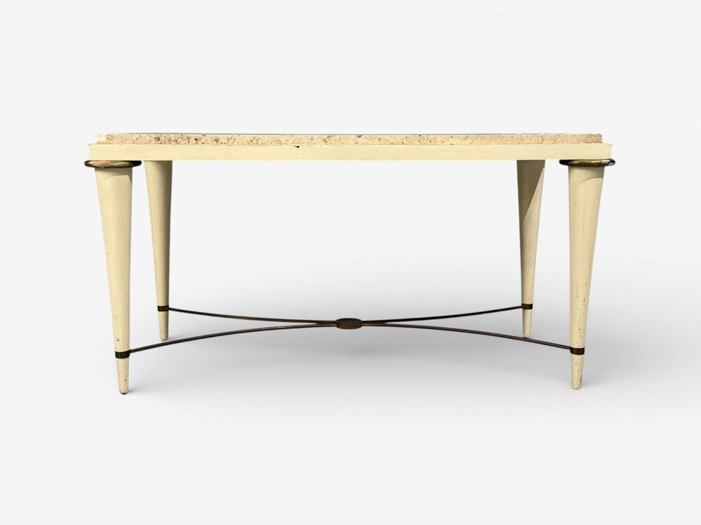 Neoclassical, Coffee Table, Travertine, Wood, Bronze, USA, 1960s