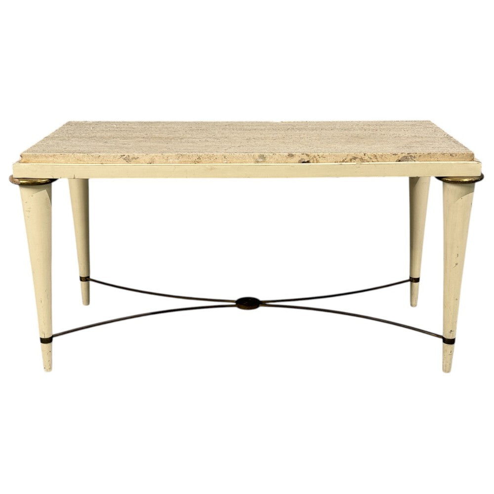 Neoclassical, Coffee Table, Travertine, Wood, Bronze, USA, 1960s