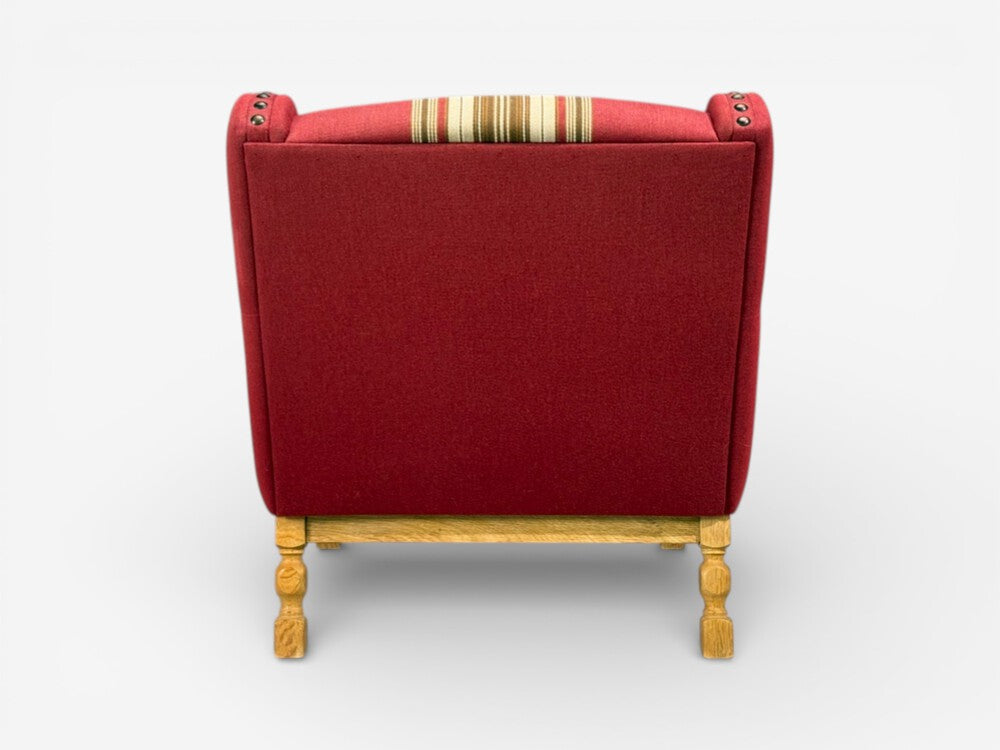 Henning Kjærnulf Style, Lounge Chairs, Red Fabric, Oak, Denmark, 1960s