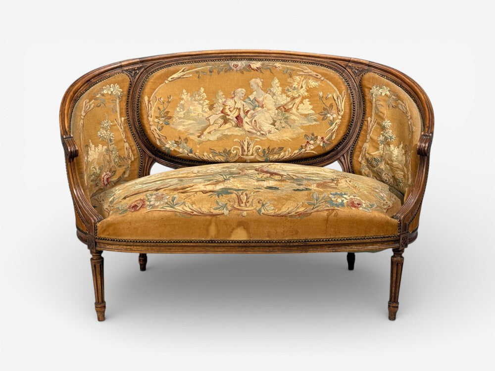 Louis XVI Style, Canape or Settee, Tapestry, Walnut, France, 20th c.