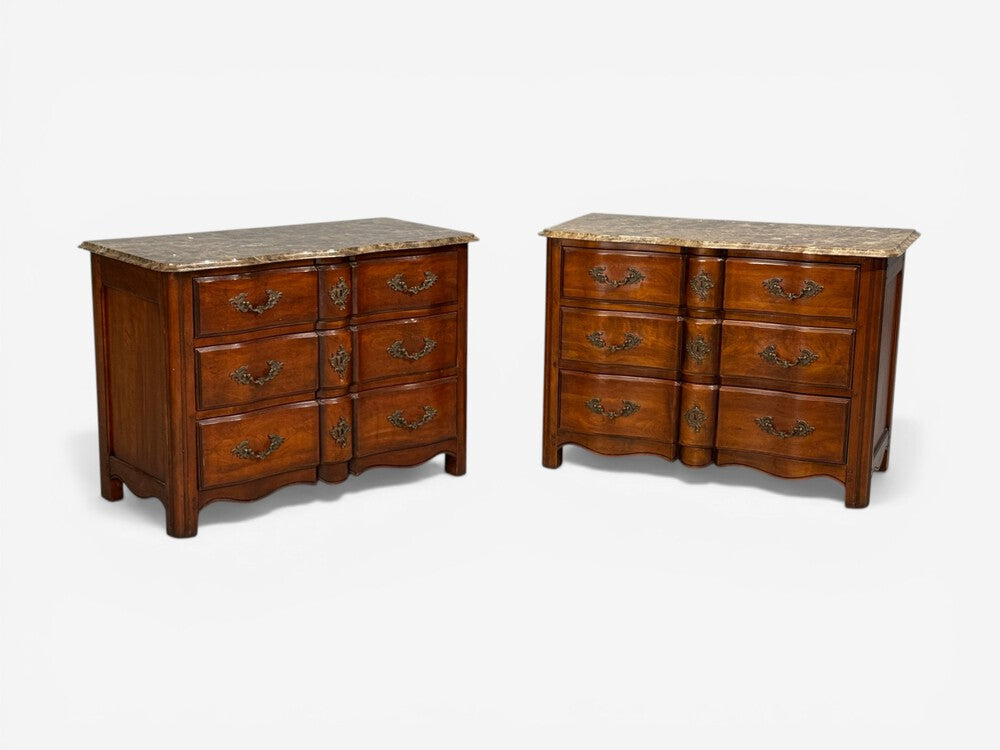 Hickory Chair, Louis XV Style Commodes, Wood, Brass, Marble, USA, 1980s