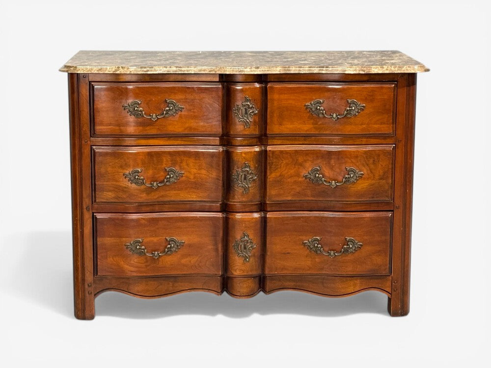 Hickory Chair, Louis XV Style Commodes, Wood, Brass, Marble, USA, 1980s