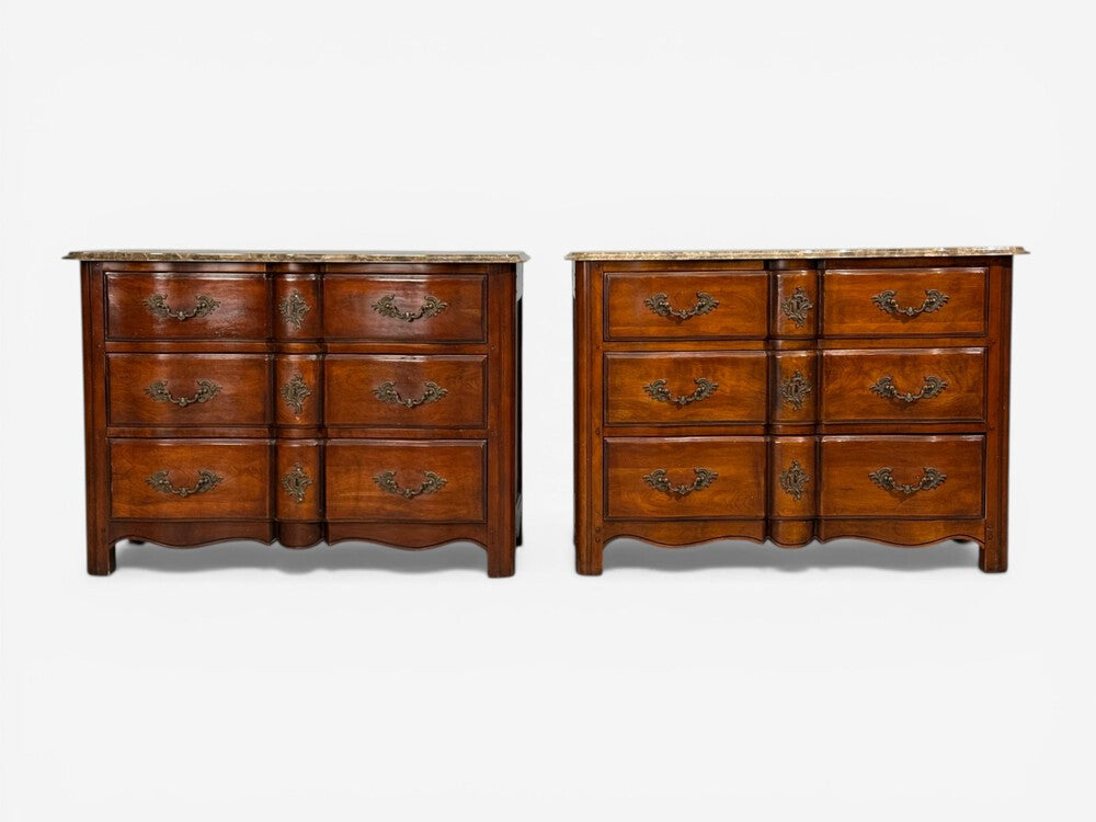 Hickory Chair, Louis XV Style Commodes, Wood, Brass, Marble, USA, 1980s