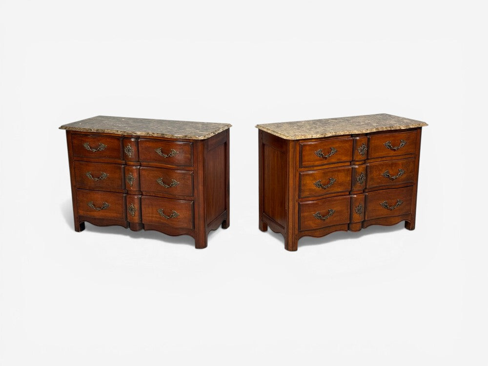 Hickory Chair, Louis XV Style Commodes, Wood, Brass, Marble, USA, 1980s