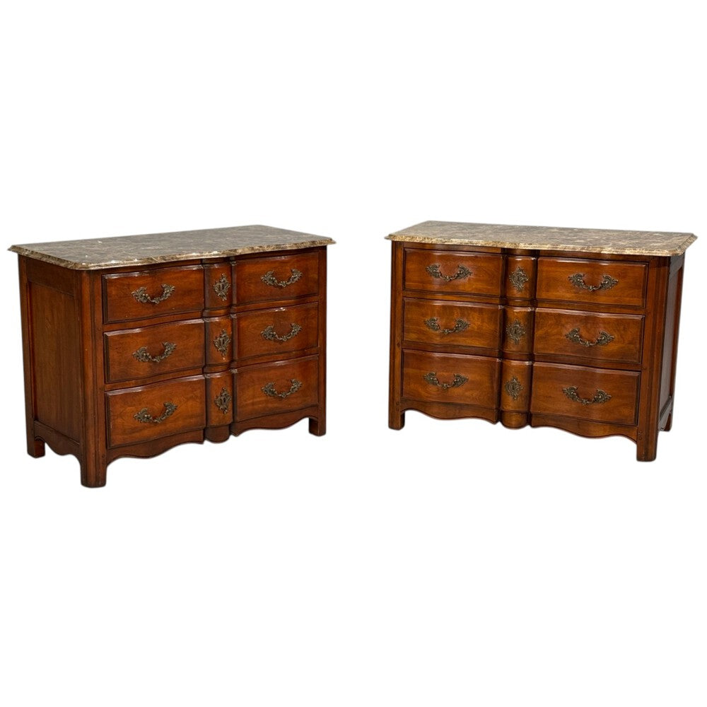 Hickory Chair, Louis XV Style Commodes, Wood, Brass, Marble, USA, 1980s