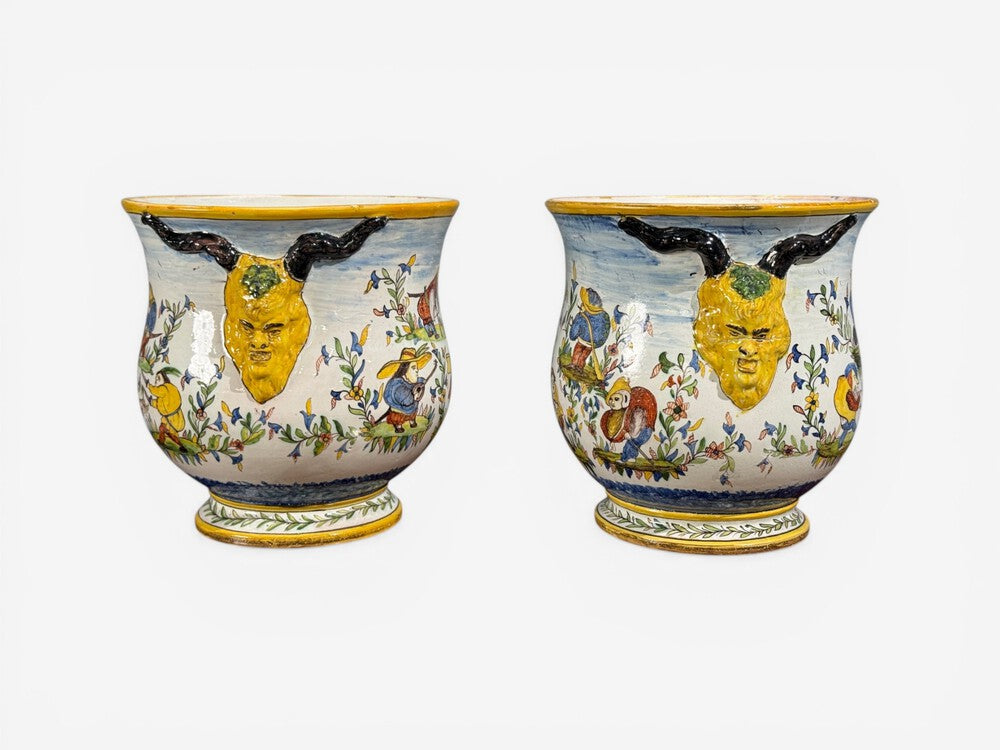 French Modern, Majolica Jardinieres, Ceramic, France, 1870s