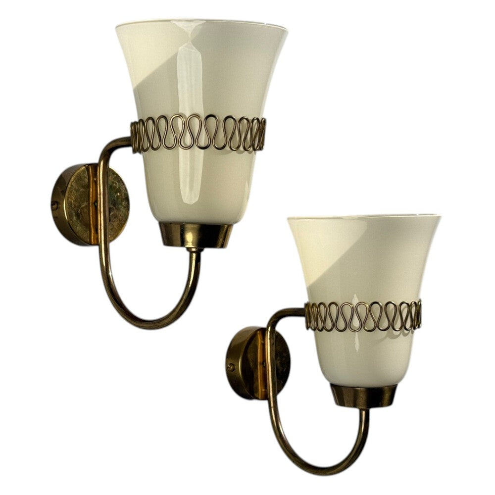 Mauri Almari, Wall Lights, Brass, Glass, Finland, 1960s