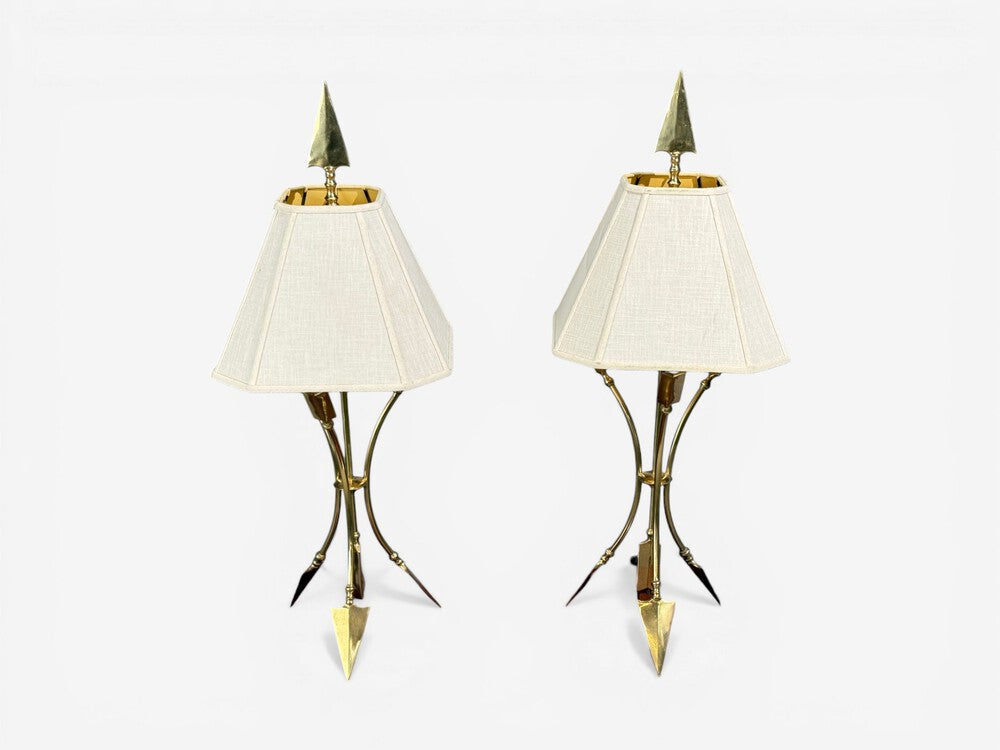 Maison Jansen Style, Arrow Motif Table Lamps, Bronze, France, 1970s